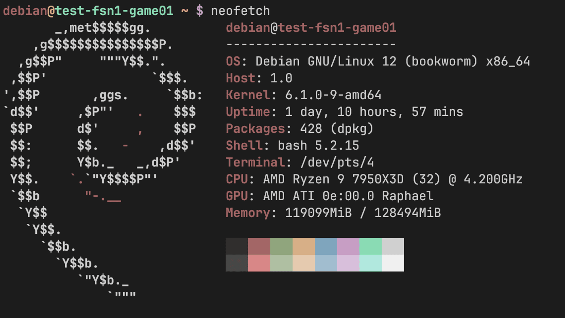 Neofetch on our test machine.